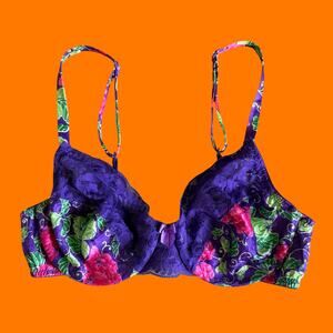 90's vintage purple satin floral lace bra 34C victoria's secret